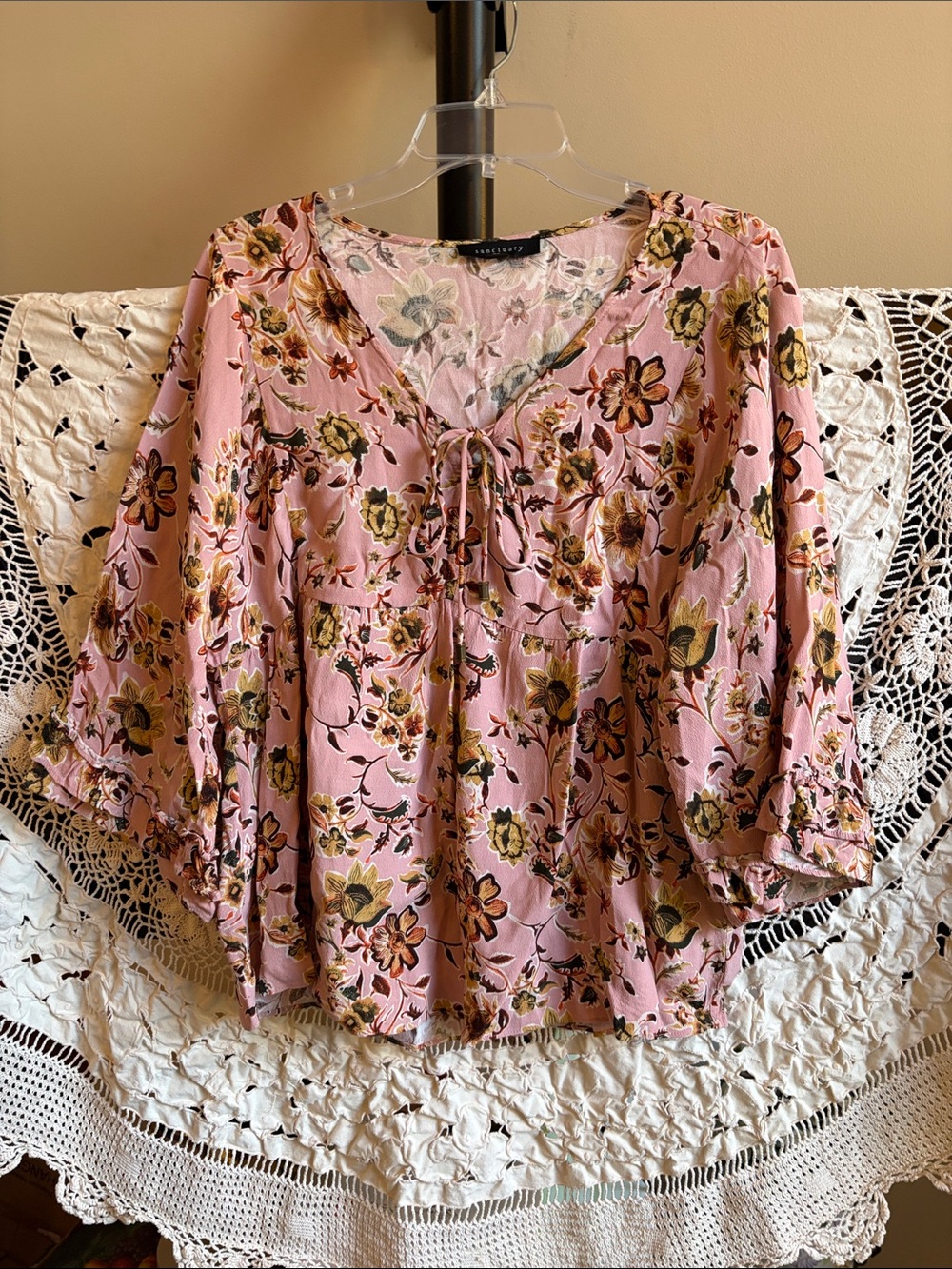 Sanctuary Boho Floral Pink Peasant Blouse - Size XS